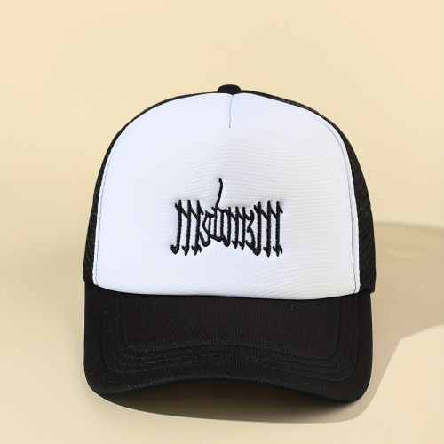 Mens Letter Embroidery Half Mesh Breathable Baseball Cap 1