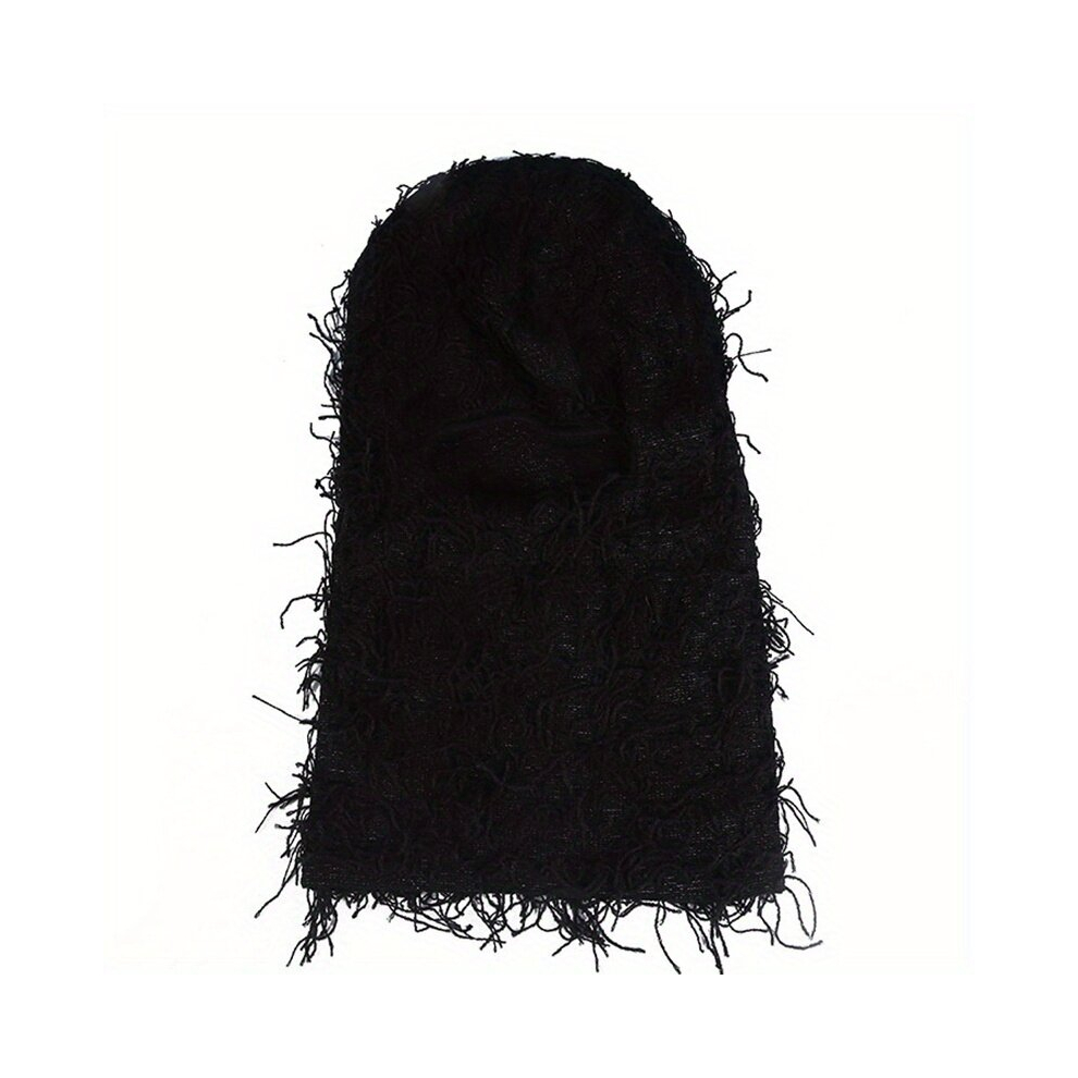1Pc Colorful Full Cover Hip Hop Ski Mask Camouflage Tassel Balaclava Distressed Fuzzy Knit Balaclava For Hiking Cycling Skiing Unisex Neck Warmer Knit Black 885675036390