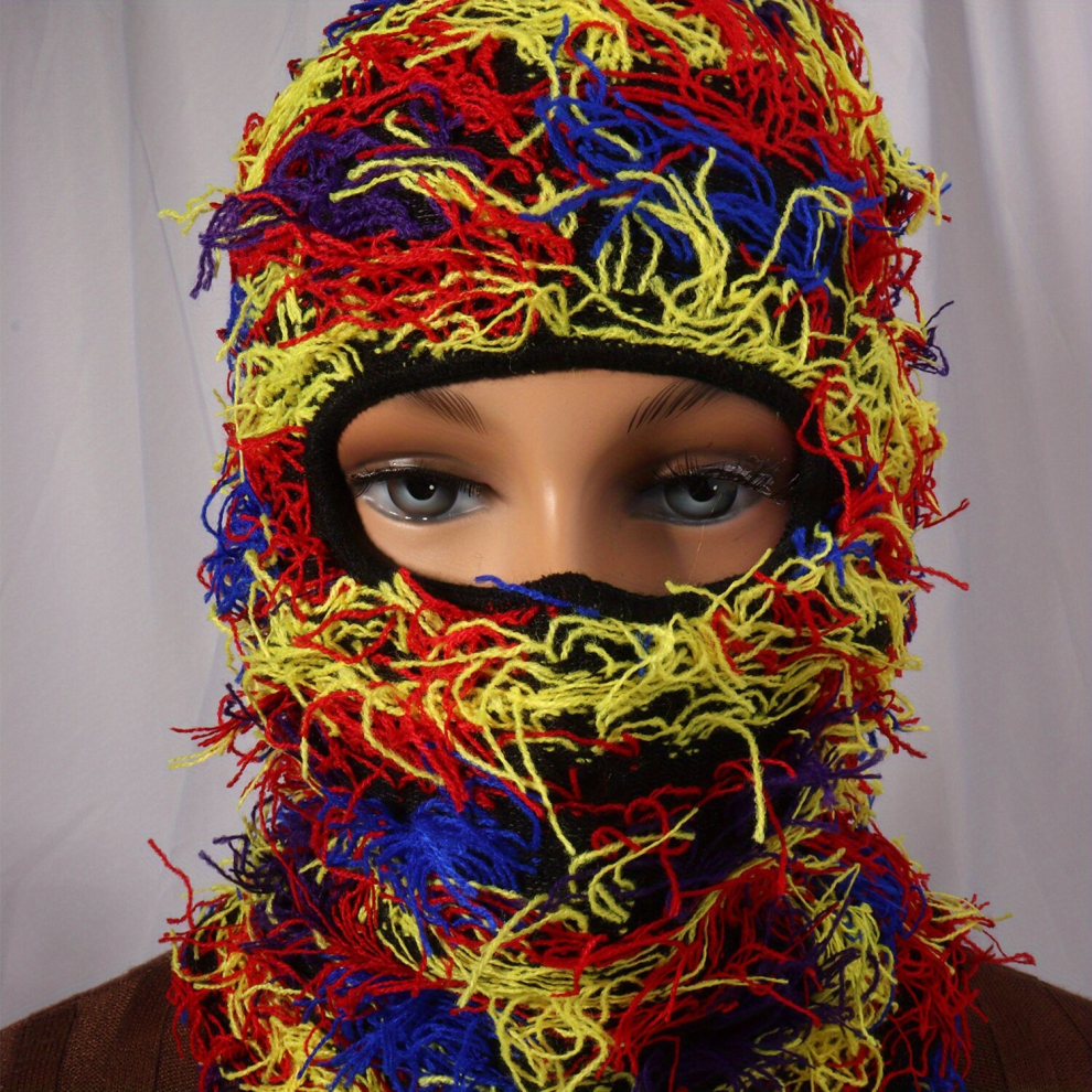 Y2k Distressed Balaclava Mask Full Face Cover Windproof Thermal Ski Mask Outdoor Knit Headgear Multicoloured 885675036918