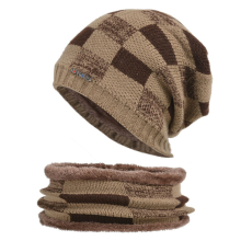 2pcs set Winter Hat Pullover Cap Scarf Two piece Set Plus Velvet Thick Woolen Cap Mens European And American Autumn And Winter Mens Knitted Hat