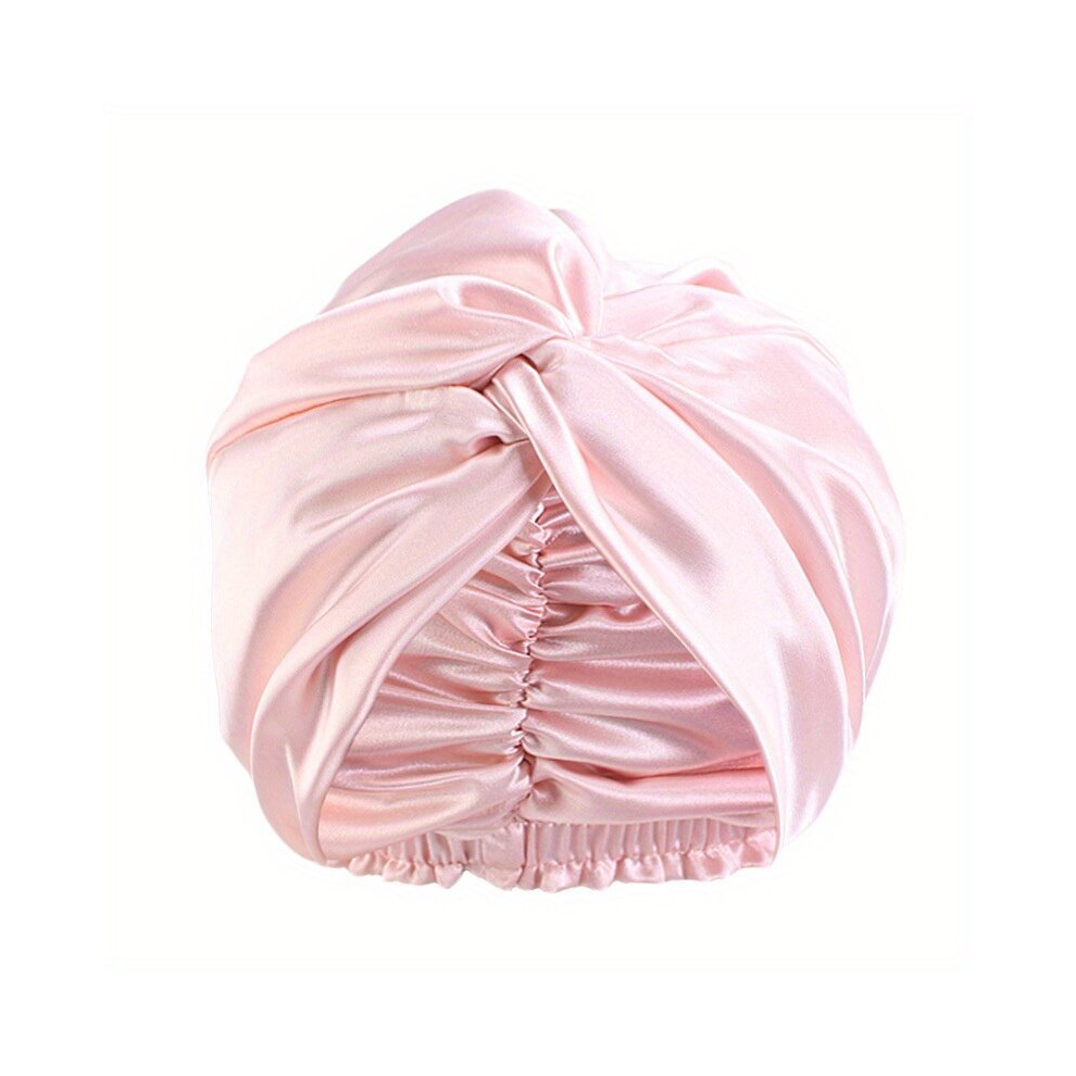 Satin Ruched Bonnet Double Layer Knotted Elastic Turban Soft Shower Cap Sleeping Night Hat Hair Bonnet
