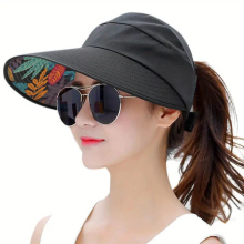 Foldable Casual Ponytail Visor Hat Lightweight Wide Brim UV Protection Sun Hat Women Travel Beach Hats For Summer Outdoor