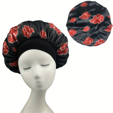 Rode Wolk Gedrukt Cosplay Bonnet Anime Douche Cap Satijnen Hoofd Wrap Brede Hoofdband Elastische Tulband Hoeden Vrouwen Slaapmuts Nachthoed