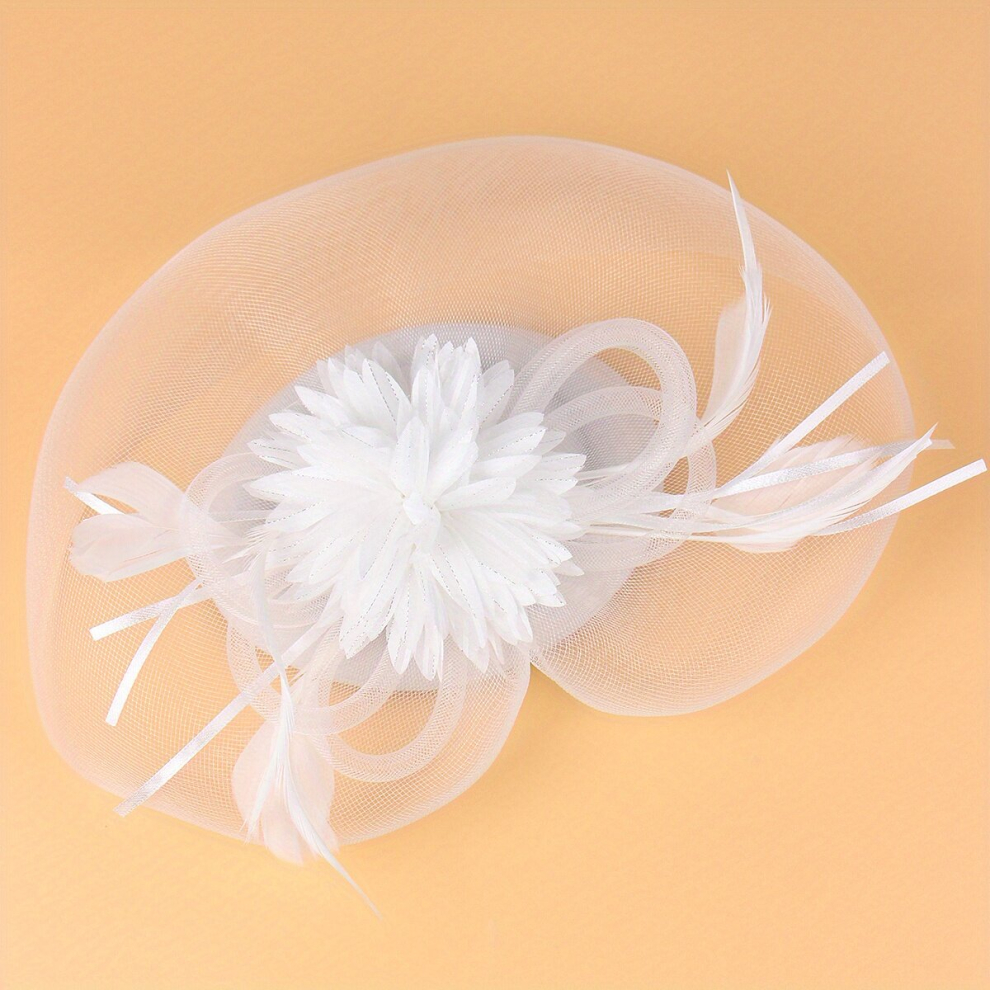 Vintage Fascinator Hats Feather Flowers Hair Clip Hat For Women Tea Party Bridal Pillbox Hat With Mesh Veil-image-OPC-PCMVNKY-NEW