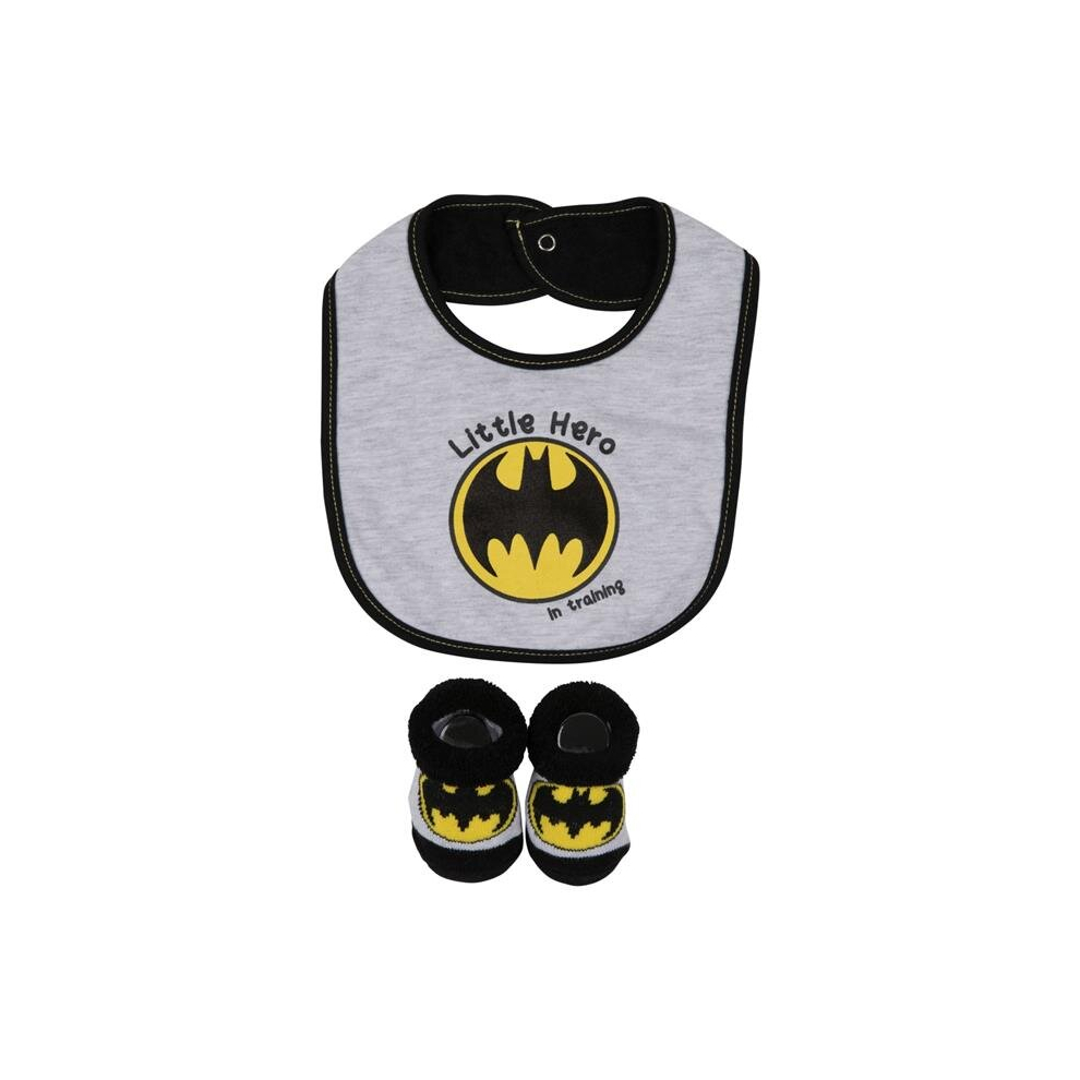 Batman 866287 Batman Little Hero Infant Bib & Booties Set, Black & Grey - 2 Piece