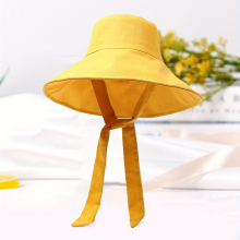 Solid Casual Bucket Hat Wide Brim Casual Basin Hat UV Protection Lace Up Fisherman Cap For Women