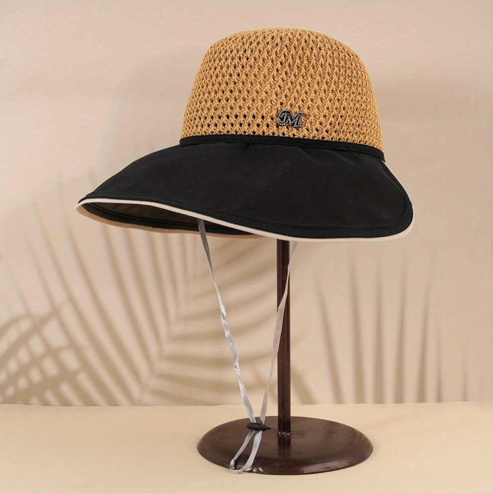 Wide Brim Breathable Sun Hat Stylish Block Hollow Crochet Bucket Hats UV Protection Sunscreen Travel Beach Hats-image-OPC-PCMVQ76-NEW