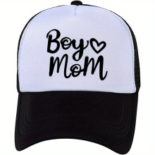 1pc Unisex Sunshade Breathable Adjustable Casual Baseball Cap With Letter Embroidery BOY MOM For Outdoor Sport