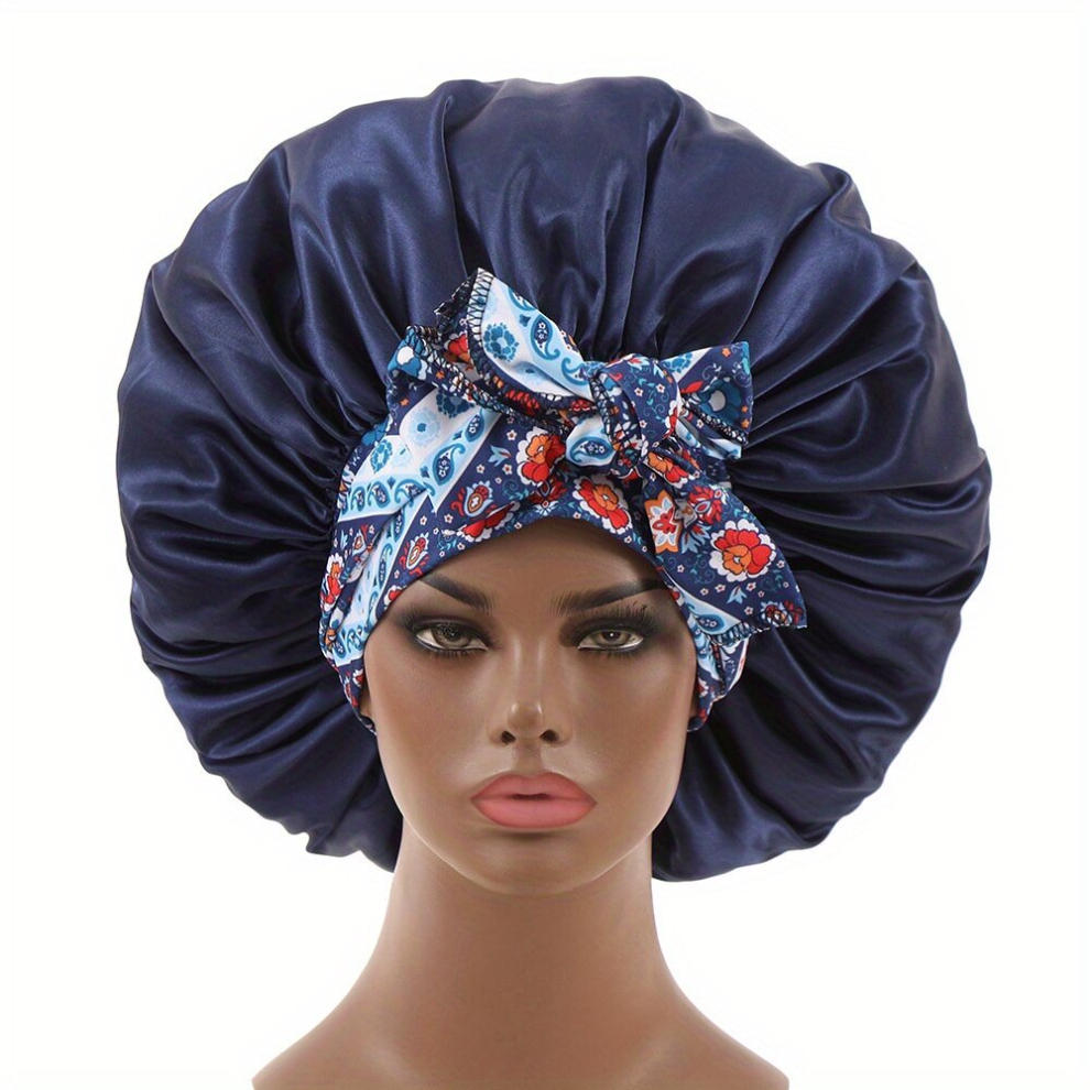 Multicoloured Large Satin Hair Bonnet For Sleeping Soft Nightcap Boho Flower Print Headband Turban Elastic Shower Cap Salon Makeup Hijab Bonnet For Women