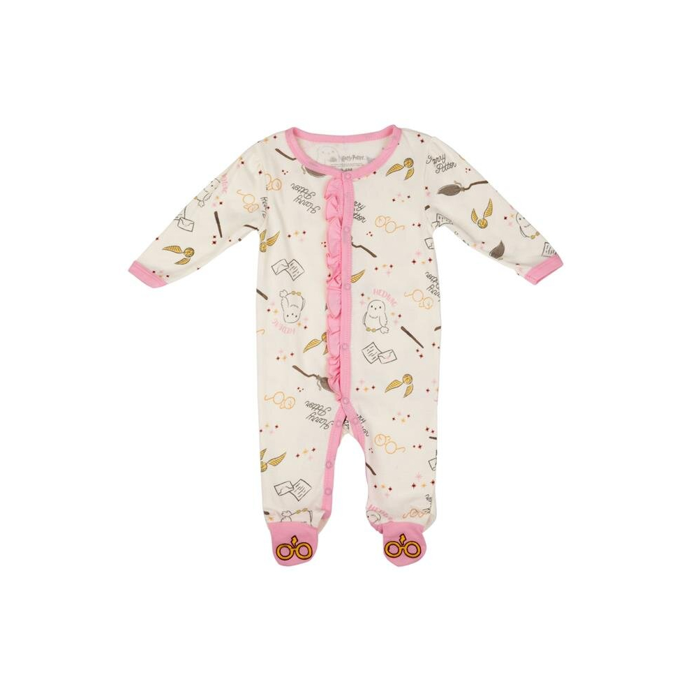 Harry Potter 866300-3-6months Harry Potter Cute Icons Footie Pajamas, Tan & Pink - 3-6 Months