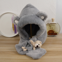 2pcs Winter Cashmere Thick Scarf Hat Warm Animal Ears Girls Detachable Bear Scarf Hat Chrismas Year