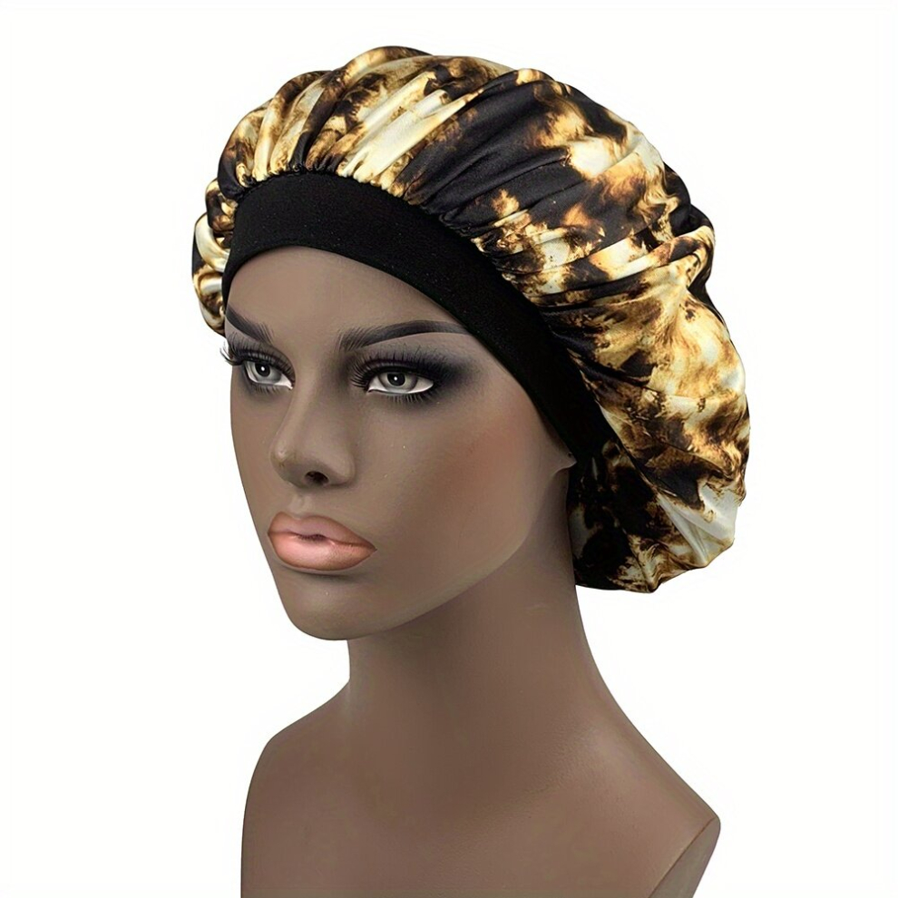 Yellow Tie Dye Satin Bonnet Lightweight Sleeping Cap Curly Hair Bonnets Large Silk Breathable Bonnet Shower Cap