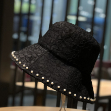 Faux Pearl Decor Bucket Hat Solid Lace Sun Hat Lightweight Breathable Travel Beach Hats