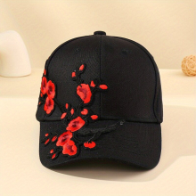 Red Plum Embroidery Baseball Cap Adjustable Sports Hats Vintage Dad Hat For Women