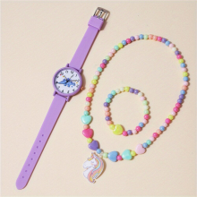 3pcs set 1pc Cartoon Watch Dinosaur Pattern Quartz Childrens Silicone Watch And 1pc Bracelet And 1pc Necklace