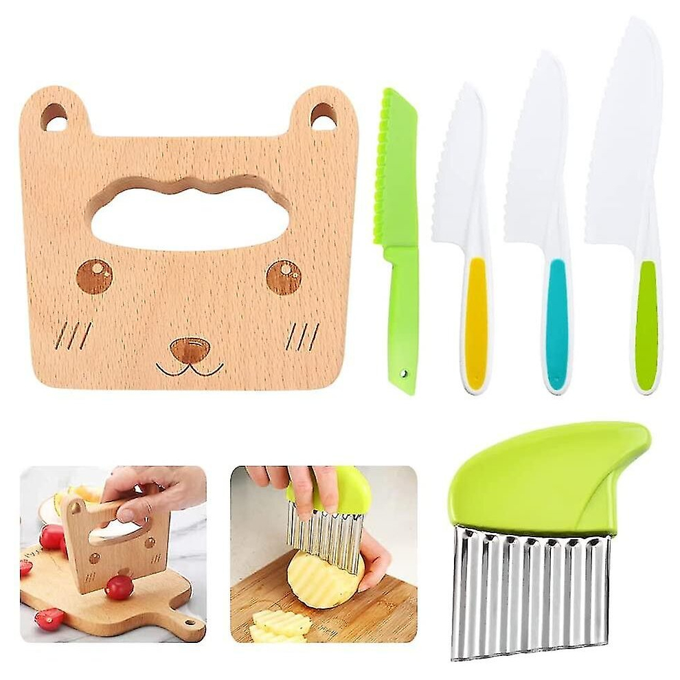 Wood Kids Kitchen Knife Toddler Knife Set Cooking Knives Vegetable Crinkle Cutter Cooking Utensils For Kids Kitchen Supplies