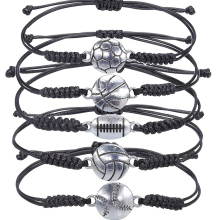 5pcs Boys Braided Baseball Football Basketball Volleyball Adjustable Alloy Bracelets Set