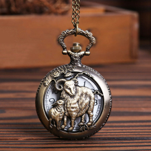 1pc Boys Vintage Creative Goat Pocket Watch Gift For Birthday Party Decorative Accessories Brown