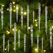 36 Clear Icicle Crystal Ornaments Christmas Tree Glass Icicle Hanging Decor