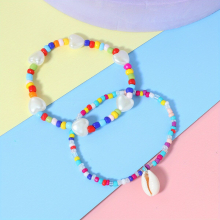 2pcs Creative Colorful Beaded Shell Pendant Anklet Decorative Accessories Holiday Gift For Girls