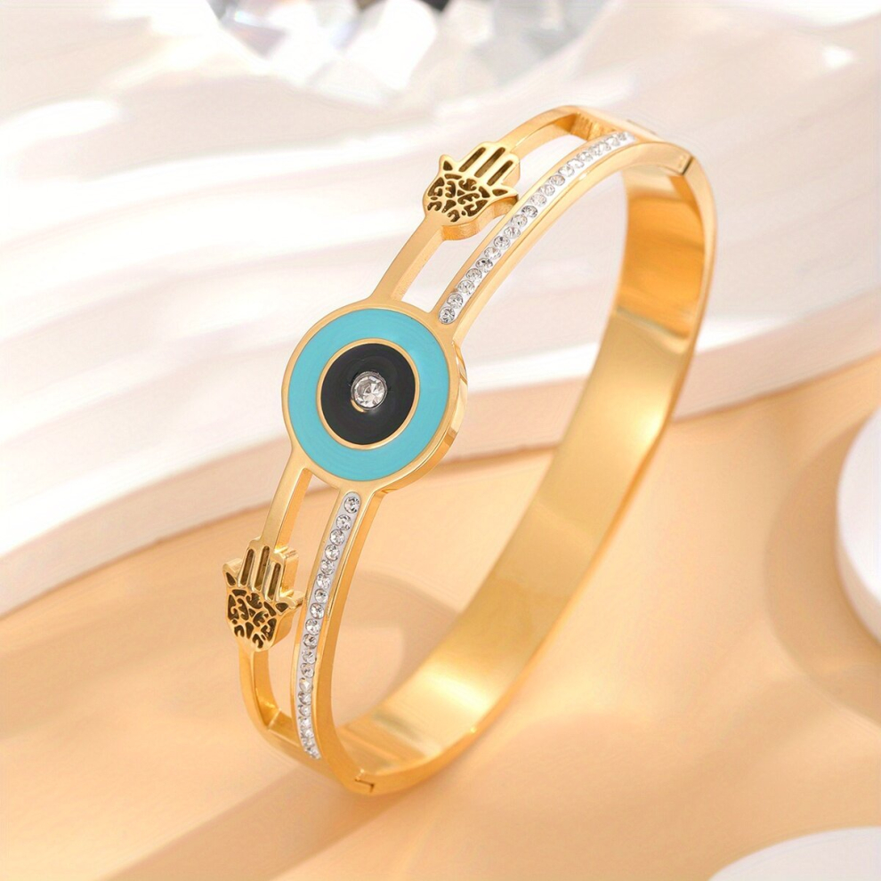 24K Golden Plated Rhinestone Decor Eye Palm Pattern Bracelet Bracelet Jewelry Gift Size 2 28inch 5-image-OPC-PCMW7SW-NEW