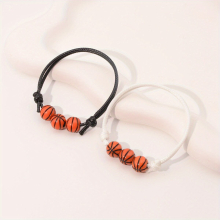 2pcs Boys Sports Theme Wax Thread Braided Basketball Bracelet Set For Boys For Friends Kids Accessories