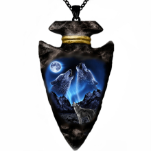 Punk Hip Hop Style Animal Wolf Head Necklace Painted Triangle Chain Pendant Necklace Gift For Boys