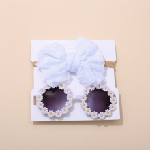 2pcs Childrens Sunglasses And Lace Bow Headband Outdoor Travel Headwear Sunglasses For Baby