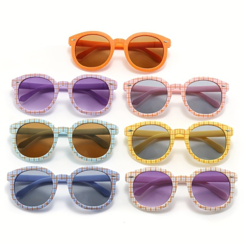 1pc Grid Pattern Sunglasess Childrens Decorative Lens Sunglasses UV 400 2