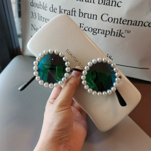 Glasses Faux Pearl Metal Round Frame Sunglasses Childrens UV Protection Shades