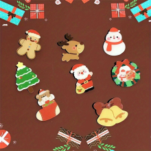 8pcs Cartoon Christmas Santa Claus Christmas Tree Reindeer Brooch Pin For Boys