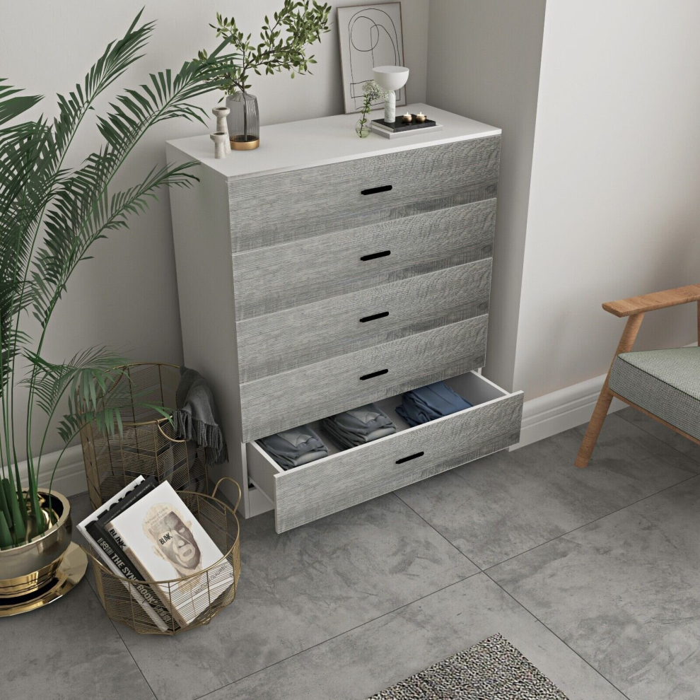 Urbn Living ( Carcass]+Ash Grey Drawers, 5) 4 Or 5 Drawer Wooden Bedroom Chest Cabinet Modern Wide Storage Cupboard Closet White