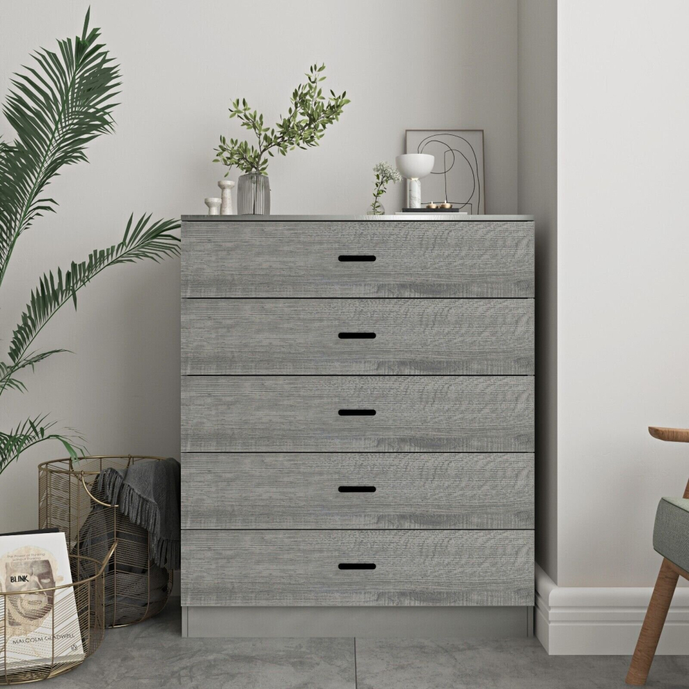 (Grey Carcass]+Ash Grey Drawers, 5) 4 Or 5 Drawer Wooden Bedroom Chest Cabinet Modern Wide Storage Cupboard Closet