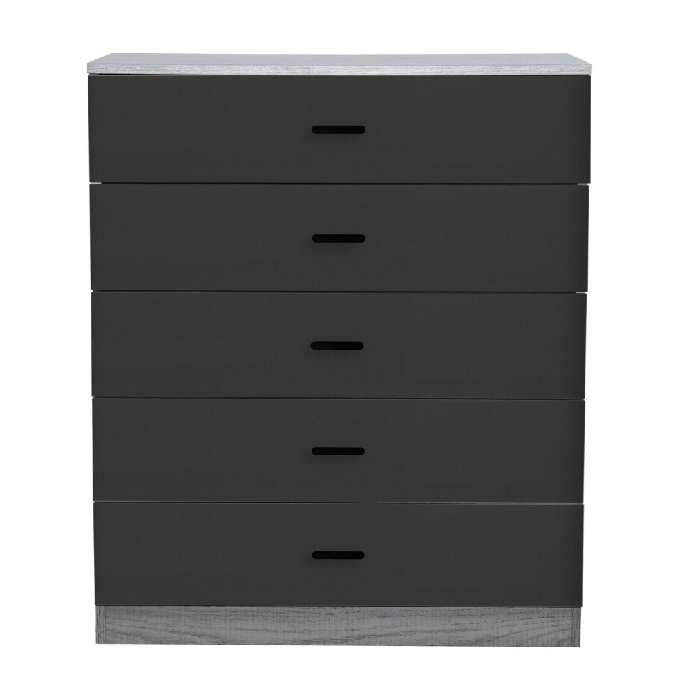 (Ash Grey Carcass+ Black Drawers, 5) 4 Or 5 Drawer Wooden Bedroom Chest Cabinet Modern Wide Storage Cupboard Closet