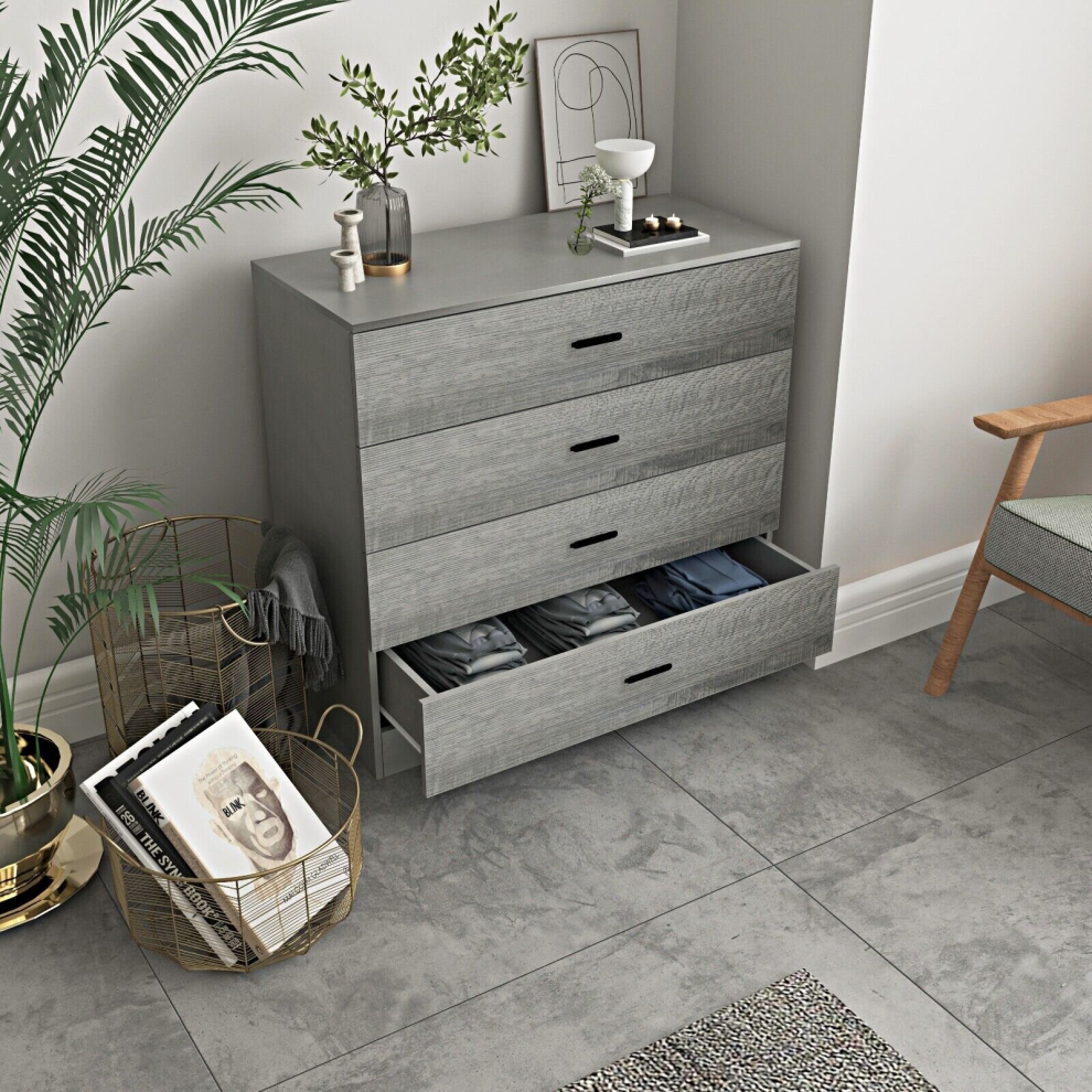 (Grey Carcass]+Ash Grey Drawers, 4) 4 Or 5 Drawer Wooden Bedroom Chest Cabinet Modern Wide Storage Cupboard Closet