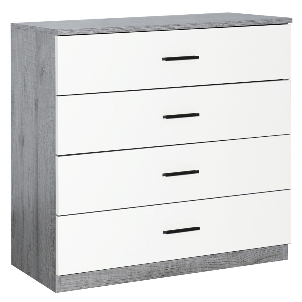 (Ash Grey Carcass + White Drawers, 4) 4 Or 5 Drawer Wooden Bedroom Chest Cabinet Modern Wide Storage Cupboard Closet