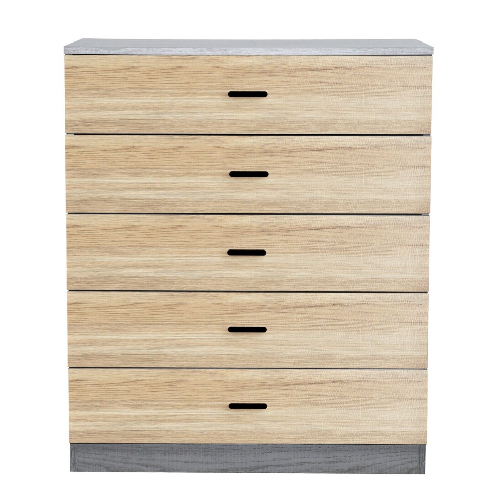 (Ash Grey Carcass+ Oak Drawers, 5) 4 Or 5 Drawer Wooden Bedroom Chest Cabinet Modern Wide Storage Cupboard Closet