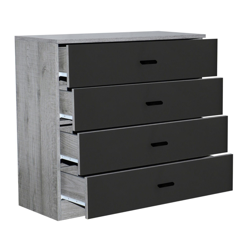 (Ash Grey Carcass+ Black Drawers, 4) 4 Or 5 Drawer Wooden Bedroom Chest Cabinet Modern Wide Storage Cupboard Closet