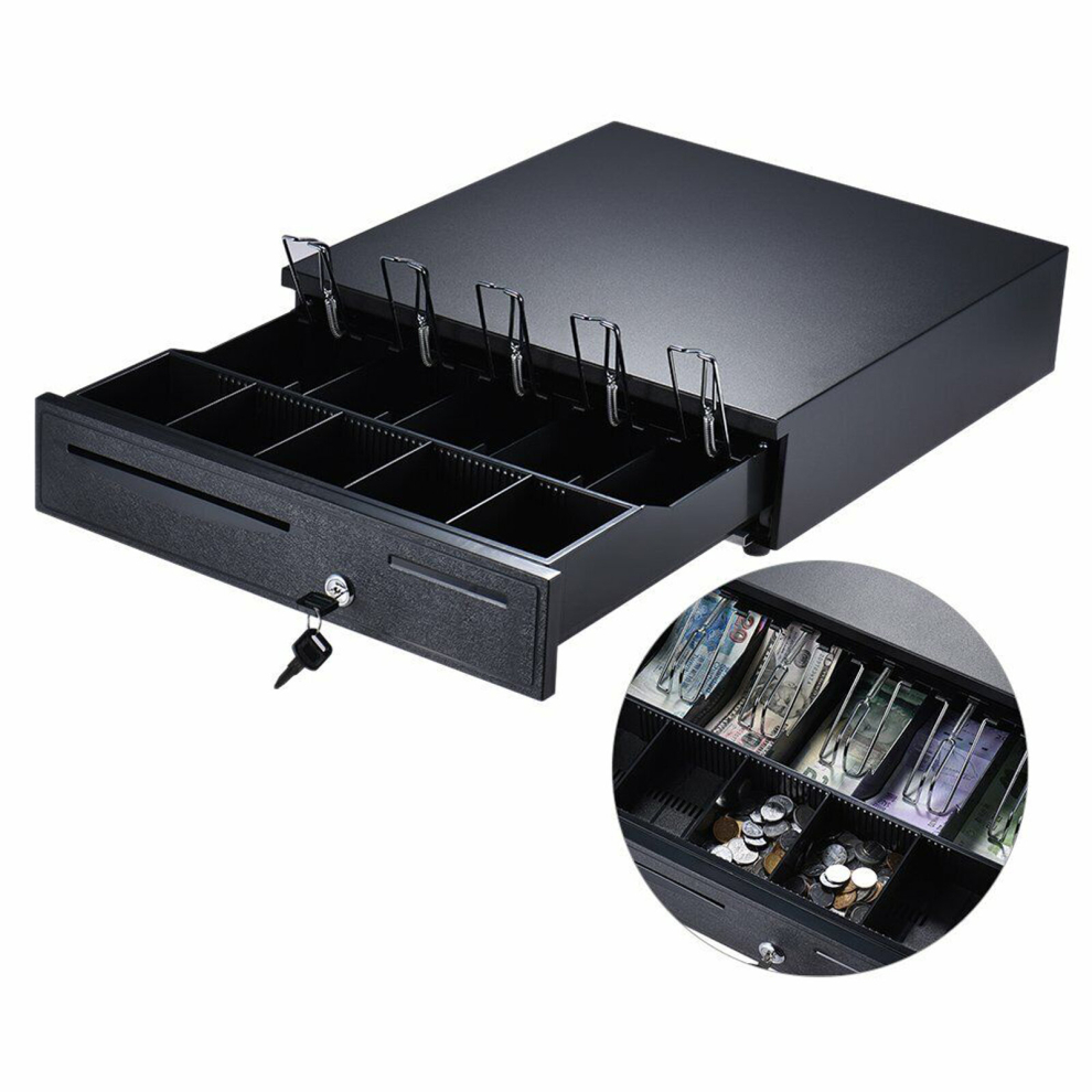 POS Cash Drawer Register Auto Cash Drawer Box Removable Cash Tray Till Draw 5Bills 5 Coins