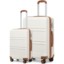 (Cream) 2 PCS Luggage Set Lightweight ABS Hard Shell Trolley Travel Case 20" Cabin Suitcase + 28" Large Luggage with TSA Lock Spinner Wheels