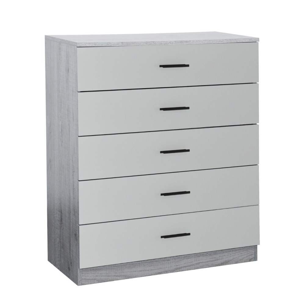 (Ash Grey Carcass+ Grey Drawers, 5) 4 Or 5 Drawer Wooden Bedroom Chest Cabinet Modern Wide Storage Cupboard Closet