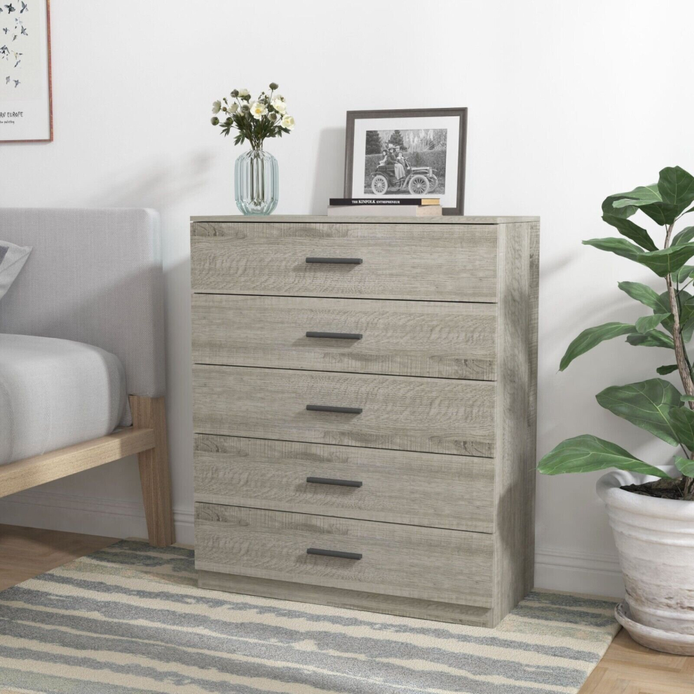 (Ash Grey Carcass +Ash Grey Drawers, 5) 4 Or 5 Drawer Wooden Bedroom Chest Cabinet Modern Wide Storage Cupboard Closet