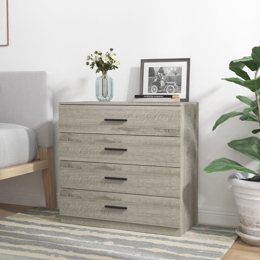 (Ash Grey Carcass +Ash Grey Drawers, 4) 4 Or 5 Drawer Wooden Bedroom Chest Cabinet Modern Wide Storage Cupboard Closet