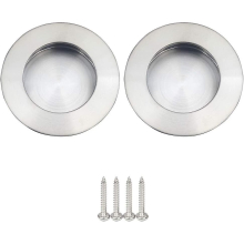 Set Of 2 Round Recessed Handles For Sliding Door, Satin Brushed Stainless Steel, Silver