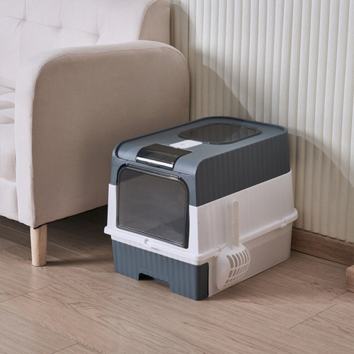 Living And Home (Grey) Fully Enclosed Cat Litter Box with UV Sterilization 1