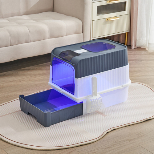 Living And Home (Grey) Fully Enclosed Cat Litter Box with UV Sterilization 2