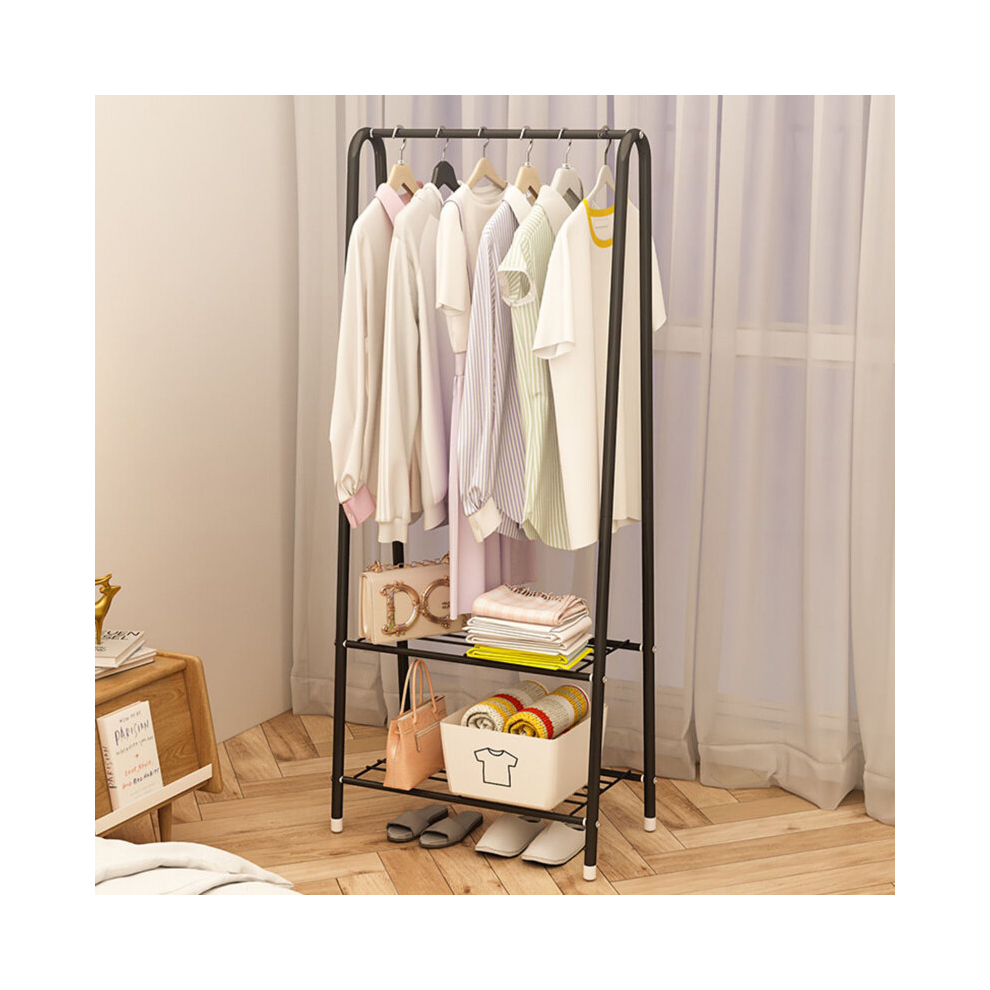 Freestanding Metal Clothing Rack with 2-Tier Wire Shelf