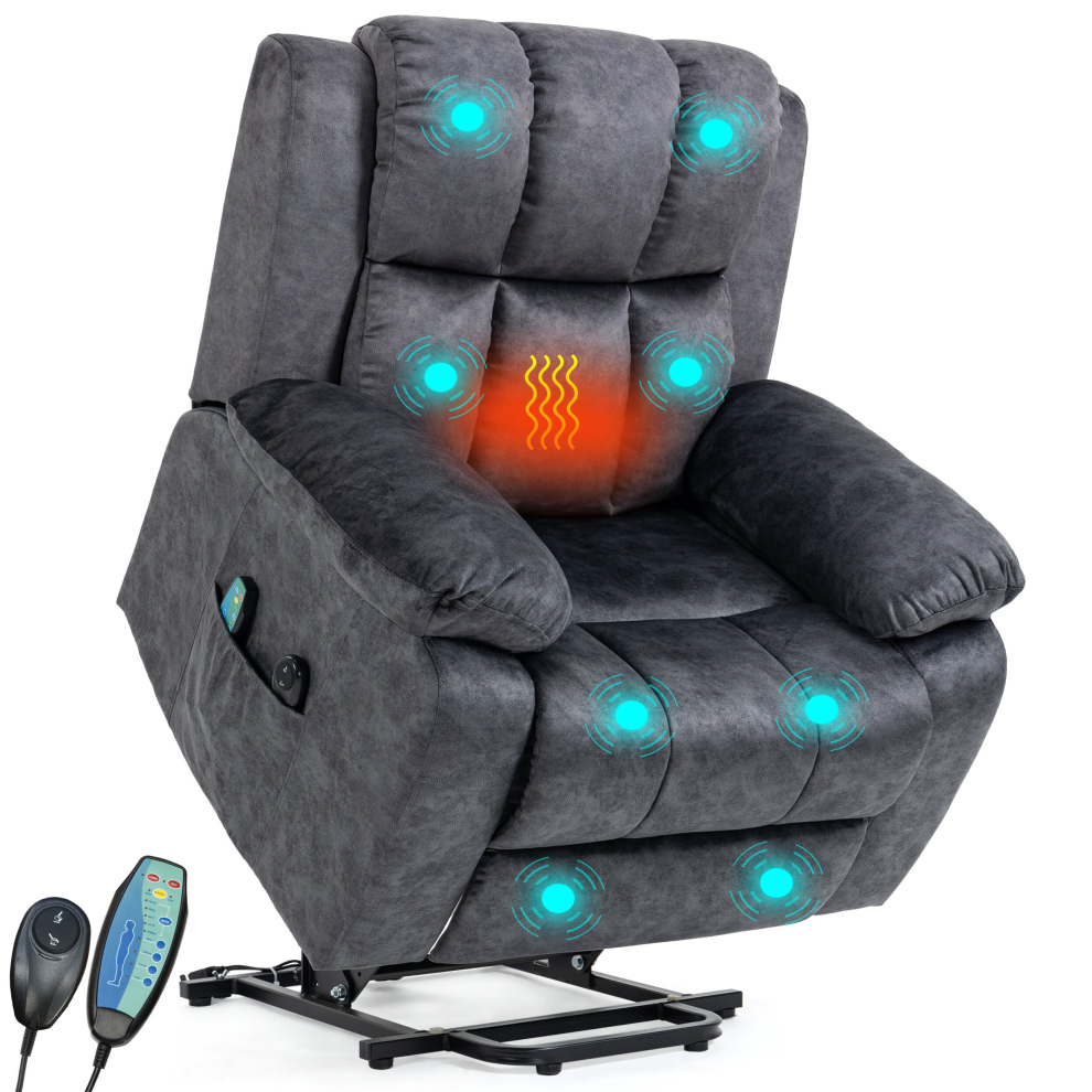 (Dark Grey) Rise and Recline Chair Electric 8 Point Heated Massage Sofa Riser Recliner Armchair