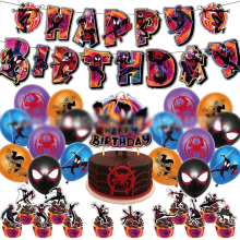 Spider-man Miles Morales Theme Party Supplies Decorations Balloons Banner Cake Cupcake Toppers Set Gifts