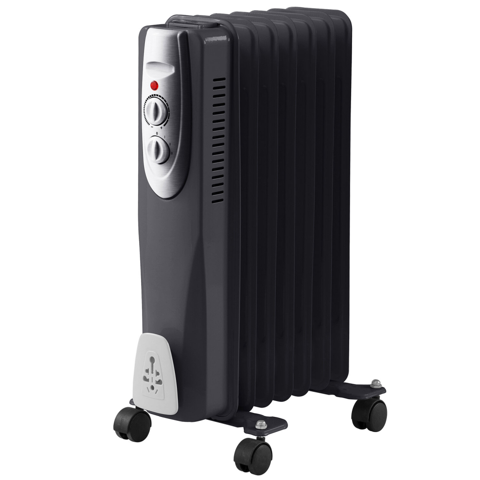 (1) 1500w Oil Filled Radiator Portable Heater Black 7 Fin 1.5kw 3 Electric Settings